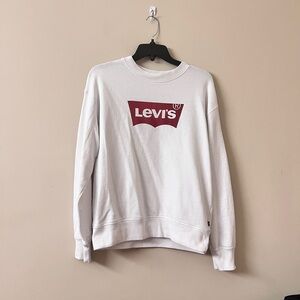 Levi's White Crewneck Sweater with Red Logo Size S
